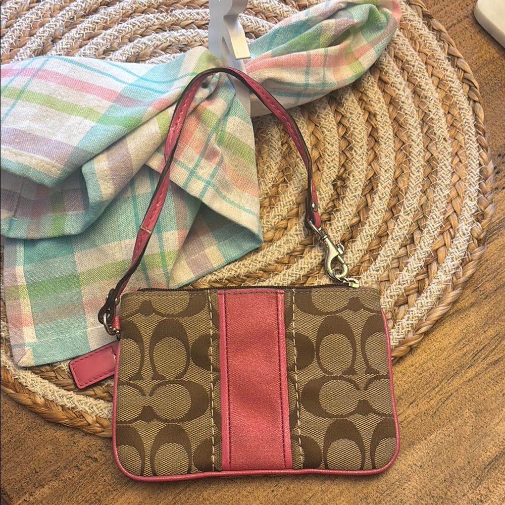Coach Pink and Brown Signature Wristlet